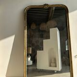 Large gilded mirror 19th century rounded corners mercury glass Louis XVI style