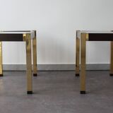 Paire de tables d'appoint, style Hollywood Regency, en laiton, 70's.