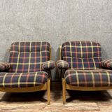 Pair of vintage Scandinavian armchairs in solid elm circa 1970