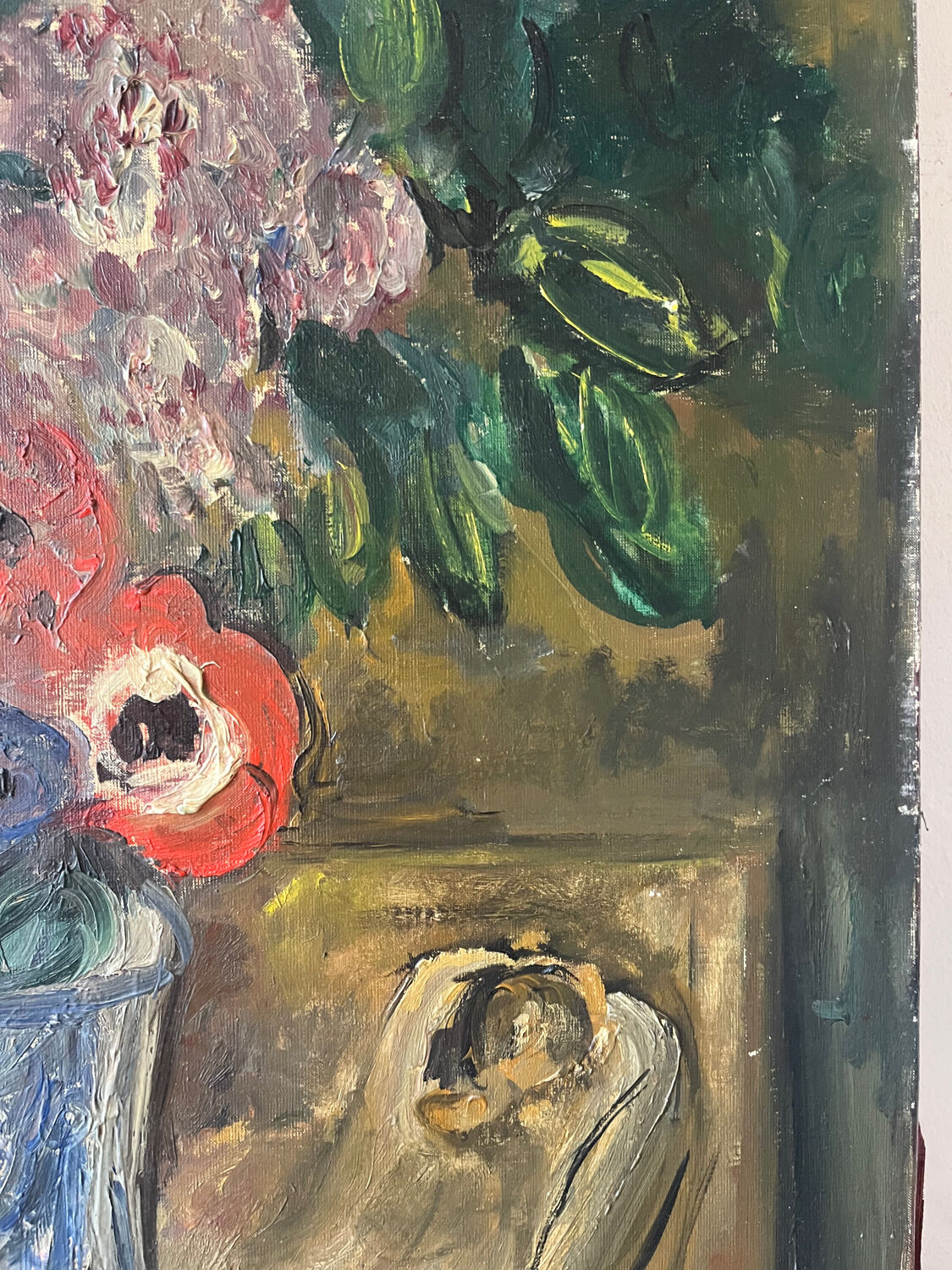 Bouquet of flowers on an entablature, signed