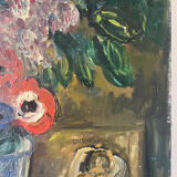 Bouquet of flowers on an entablature, signed