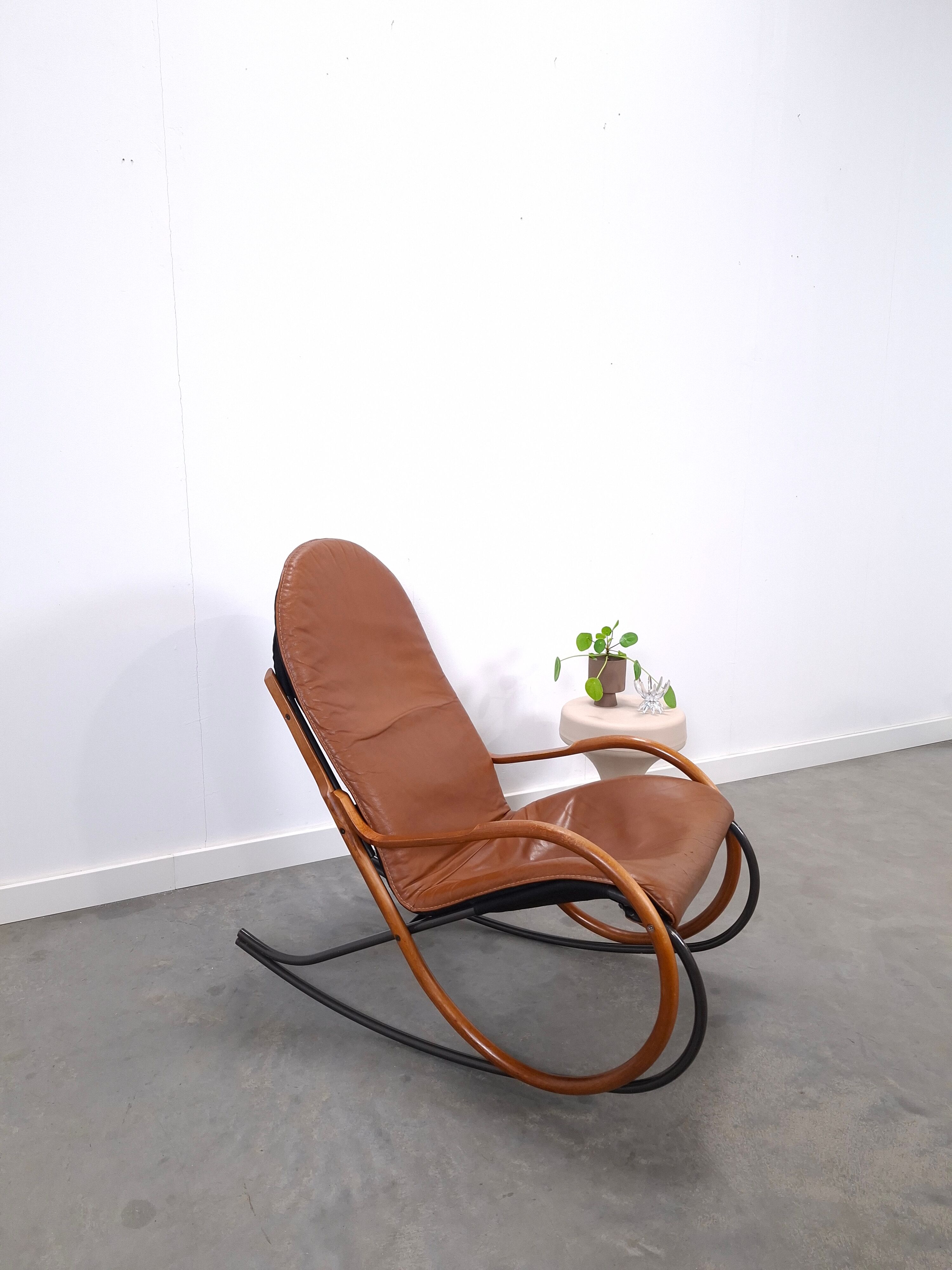 Leren Nonna fauteuil à bascule Paul Tuttle, Strässle, fauteuil à bascule