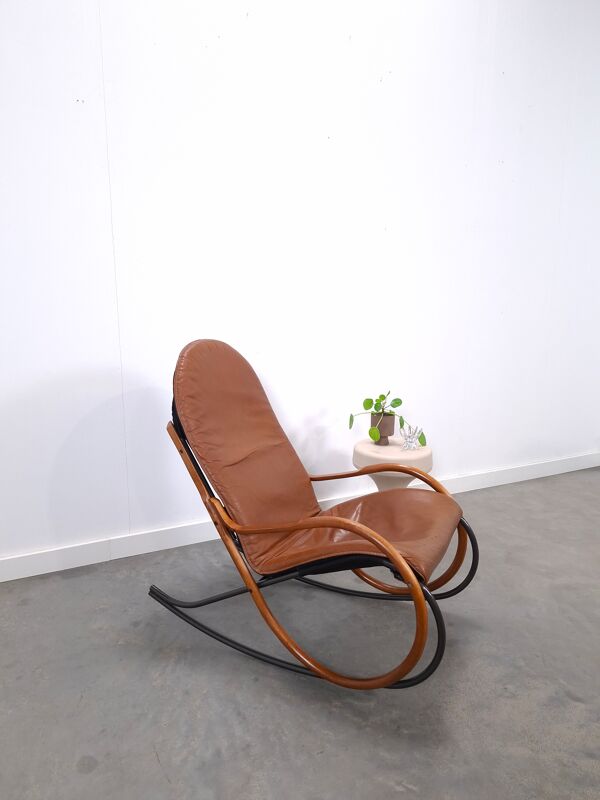 Leren Nonna fauteuil à bascule Paul Tuttle, Strässle, fauteuil à bascule