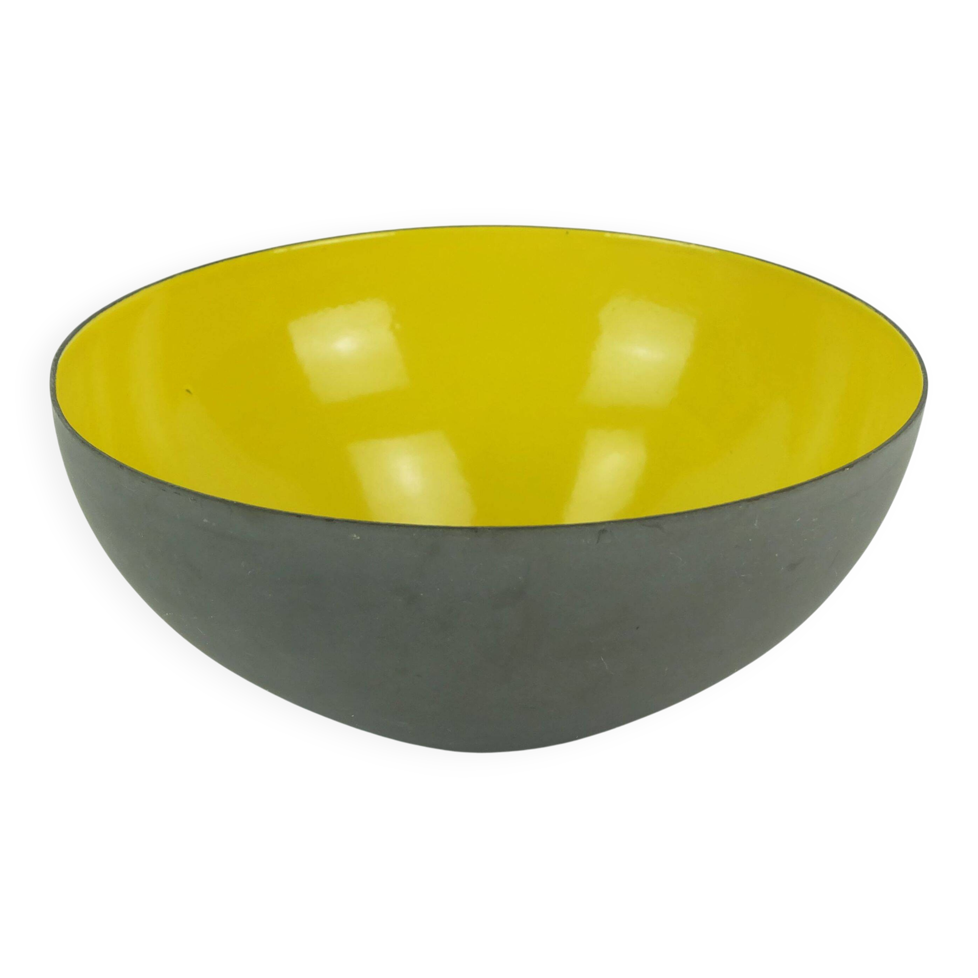 Vintage danish krenit bowl herbert krenchel yellow enamel torben orskov 50s