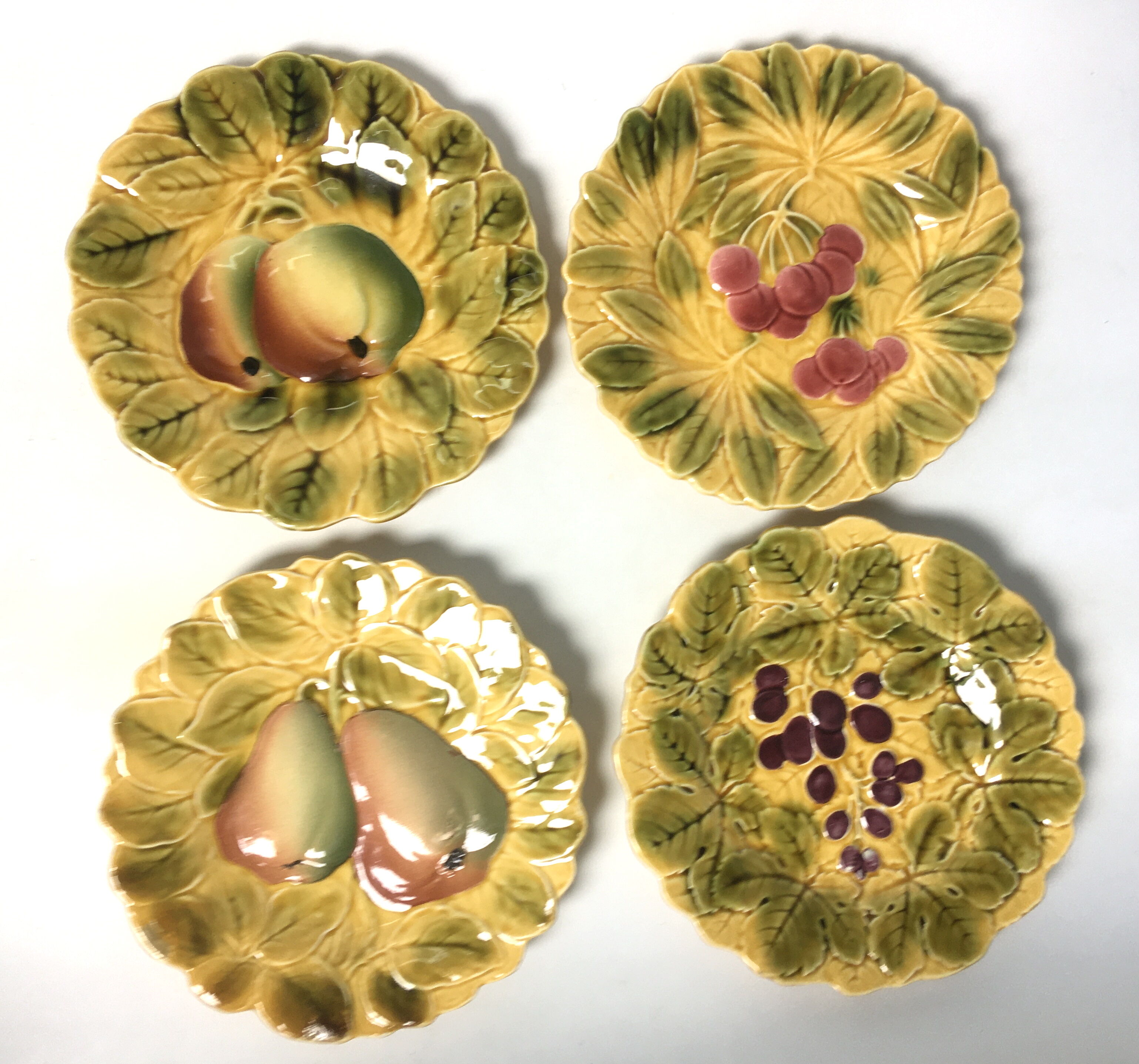 4 dessert plates sarreguemines france slip vintage antique majolica
