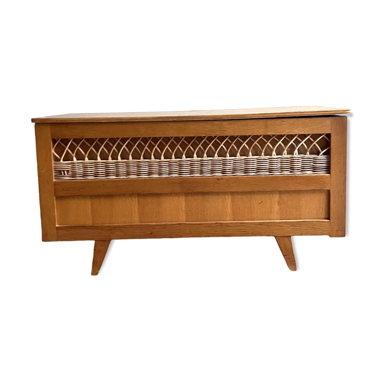 Wooden and rattan chest
