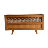 Wooden and rattan chest