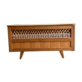 Wooden and rattan chest