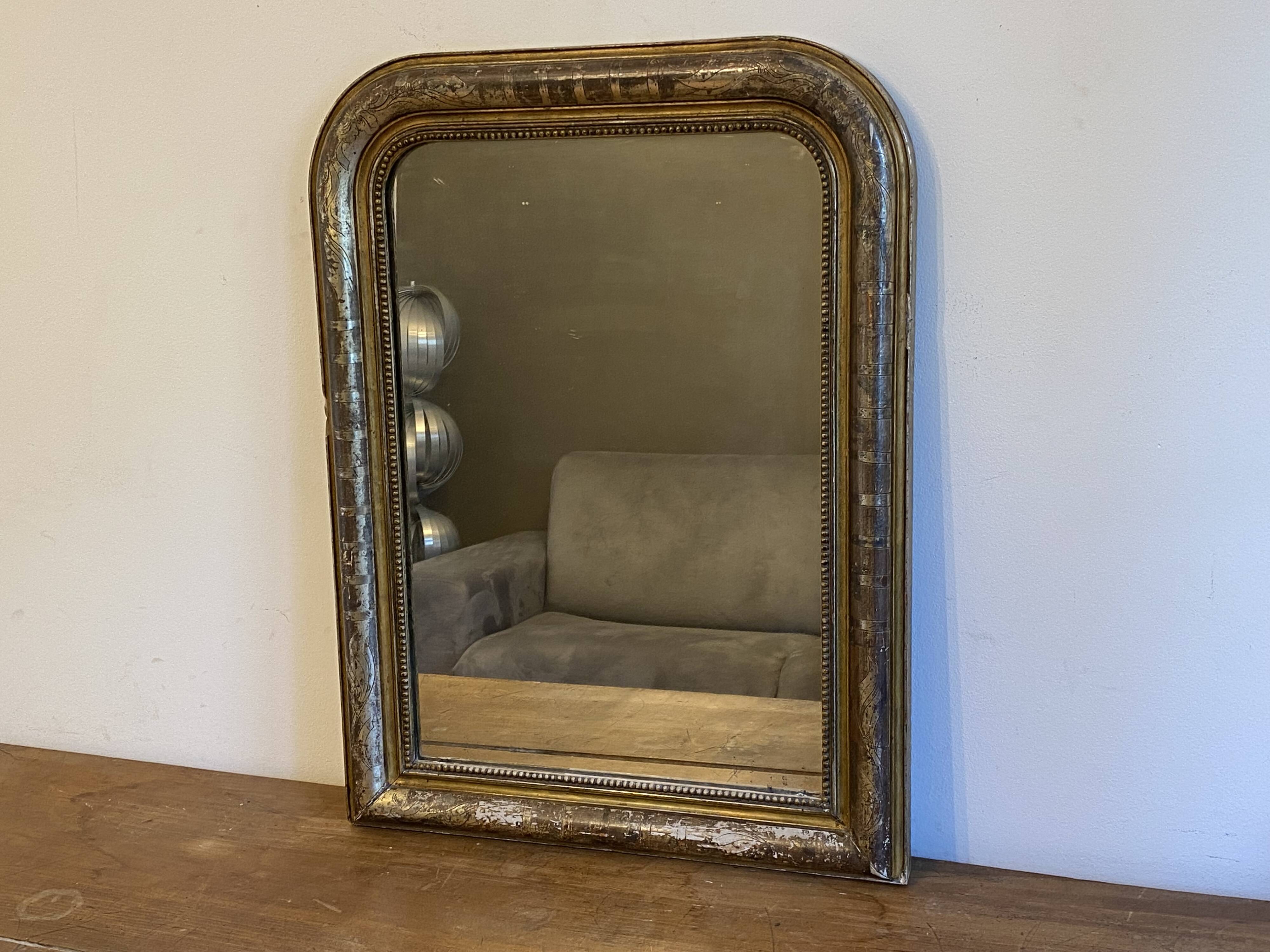 Louis Philippe gilded mirror late 19th century. Polychrome decoration.