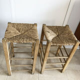 Pair of straw bar stools, 1970