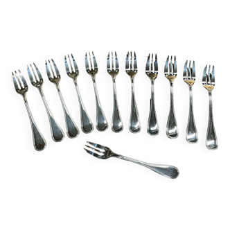 Series of 12 Christofle cake forks in silver metal model Perle