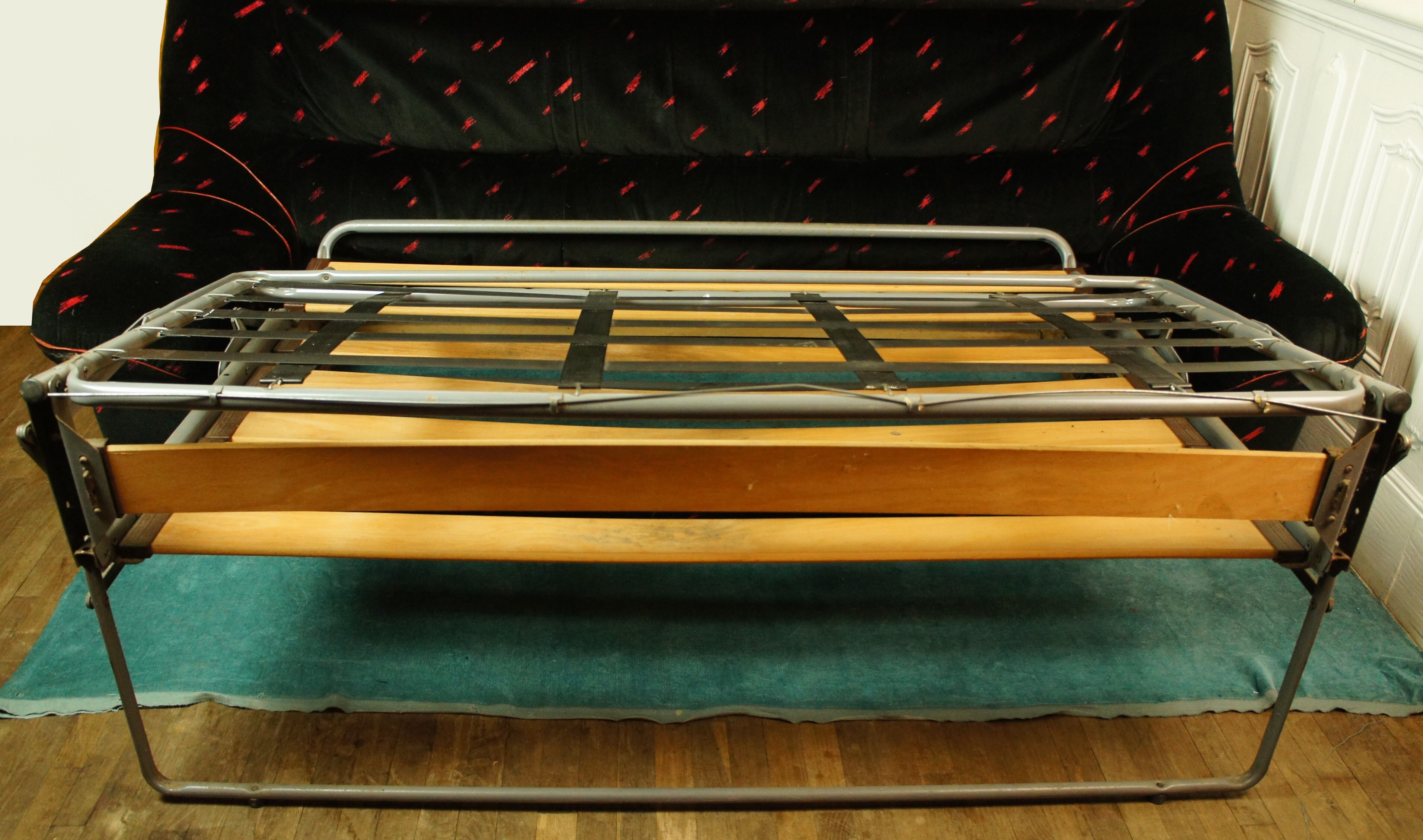 Convertible sofa in black velvet, 80s