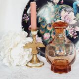 Salmon pink glass decanter