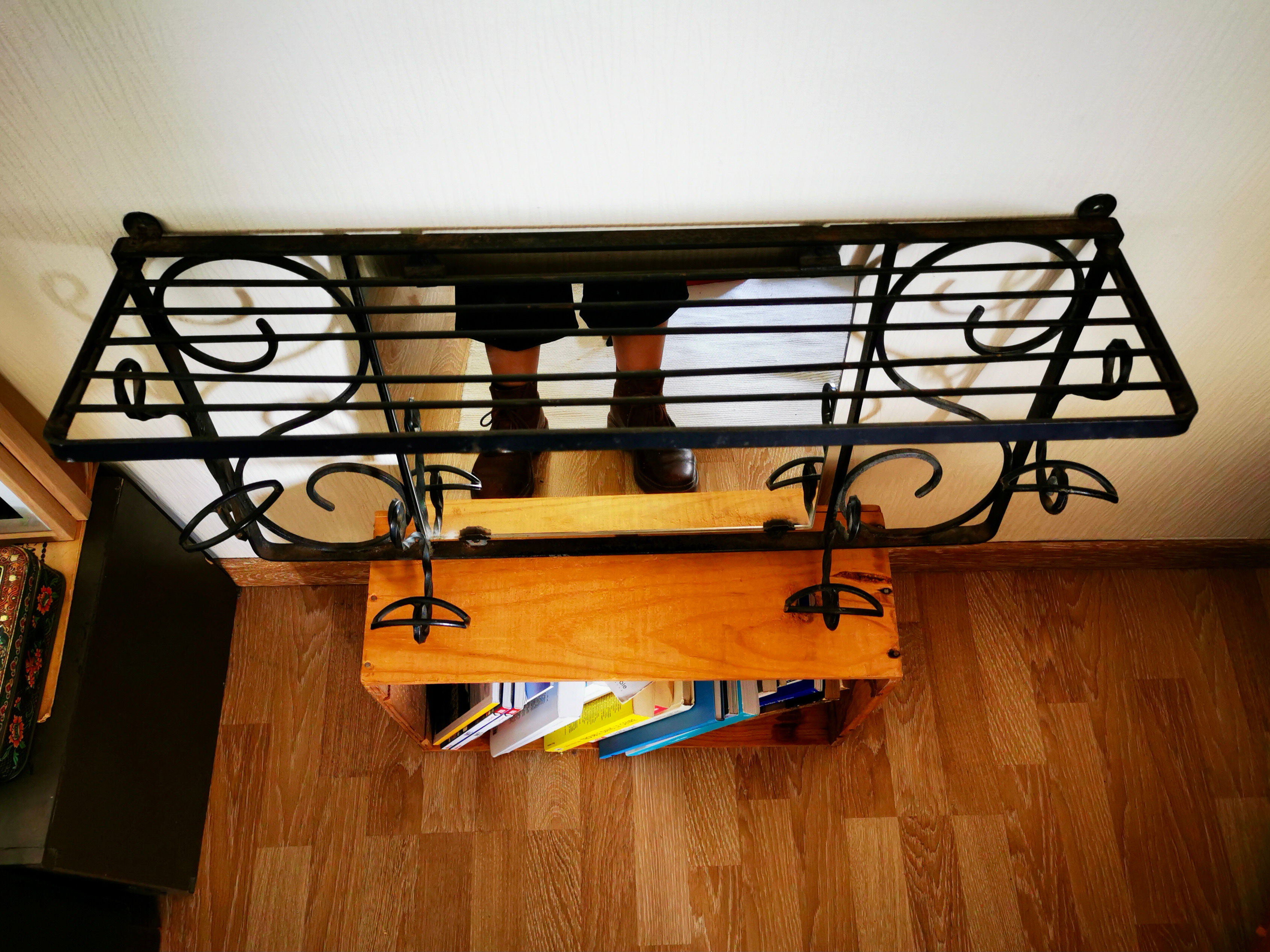 Wall coat holder and forged iron mirror