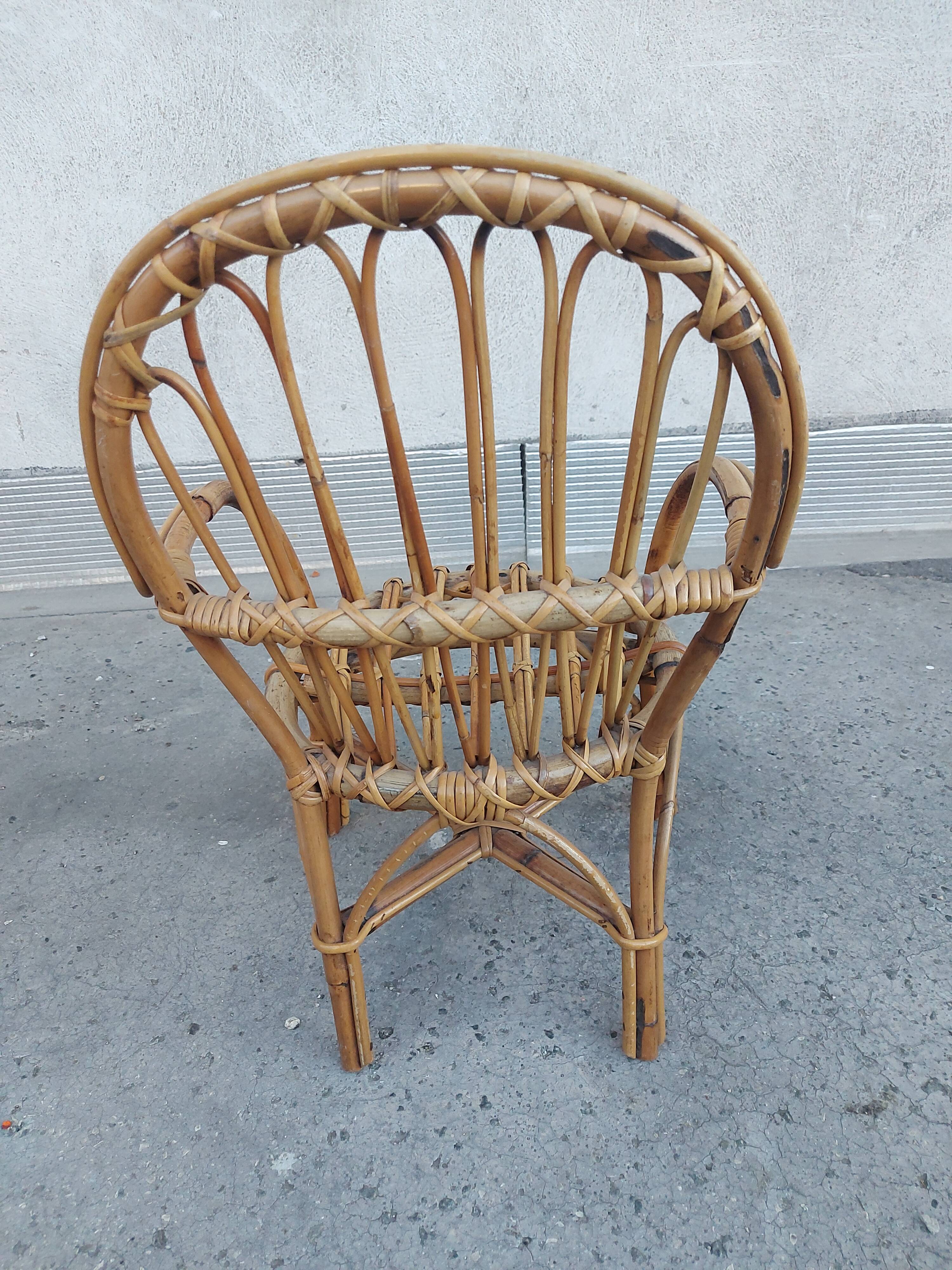 Vintage rattan children's armchair