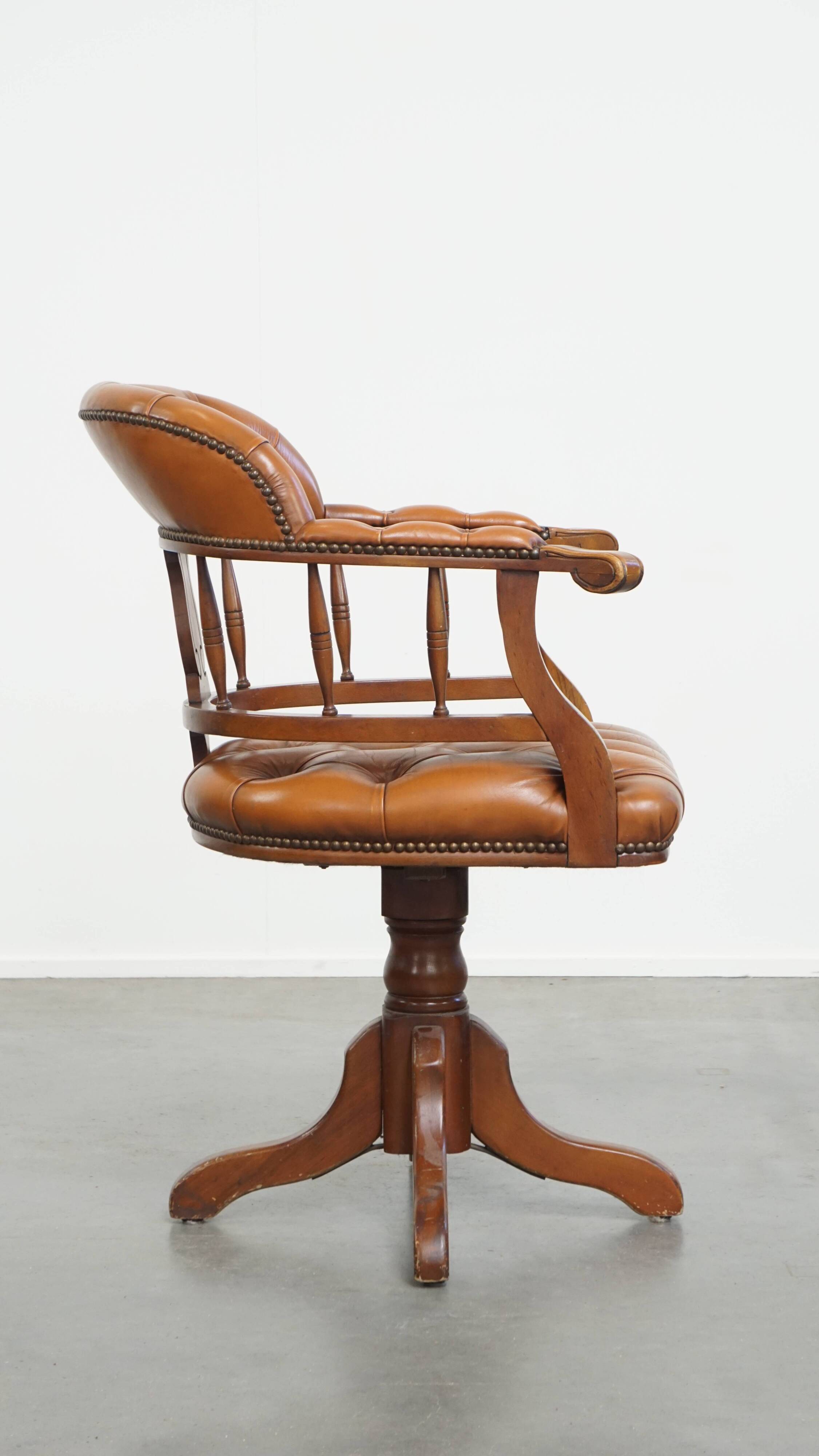 Leather and Wood Chesterfield Office Chair in English Style