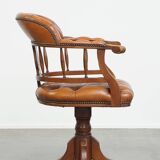 Leather and Wood Chesterfield Office Chair in English Style