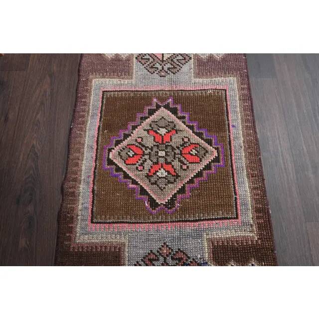 Vintage Turkish Oushak Handmade Wool Cotton Brown Runner Rug 56x235