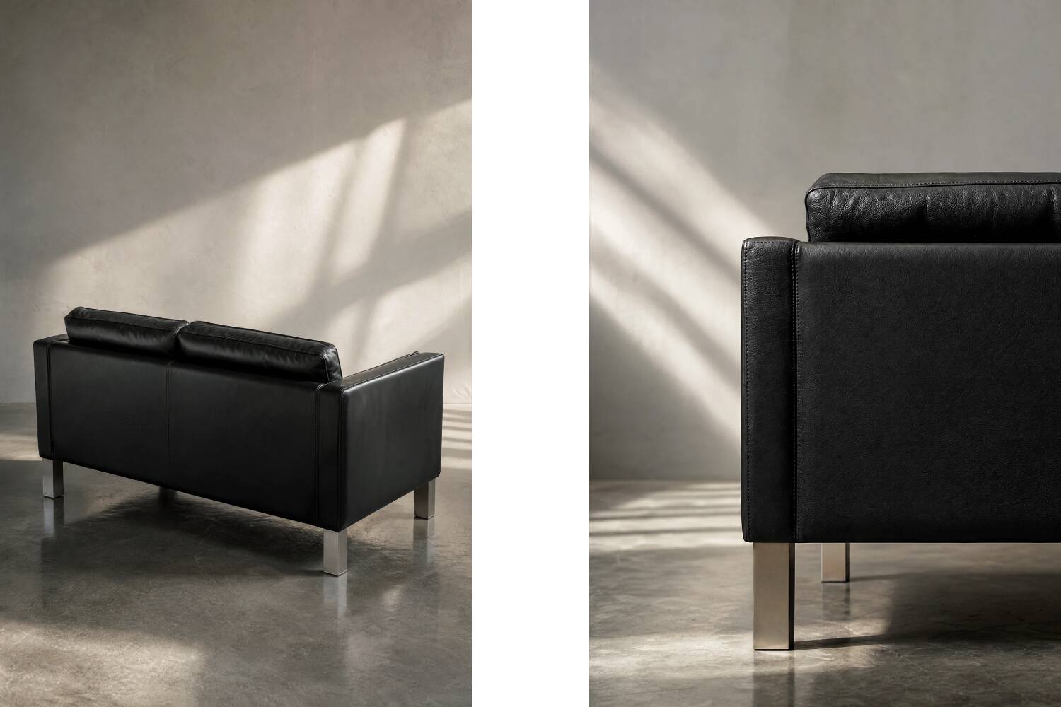 Vintage Mid-Century Danish Modern Two-Seater Black Leather Sofa, 1970s