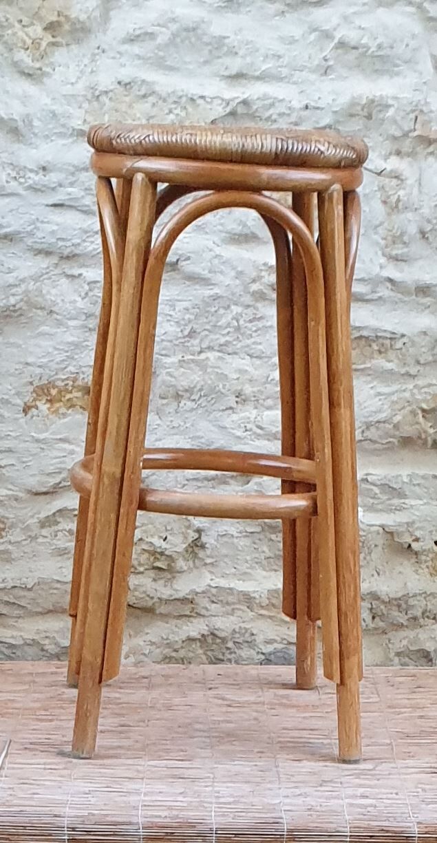 Wicker bar stool and bamboo cane