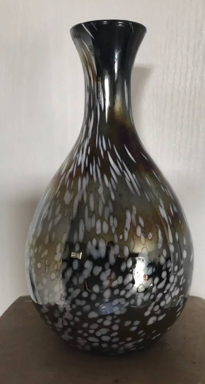 Vintage vase, modernist design, brown with white speckled chrome highlights 25 cm