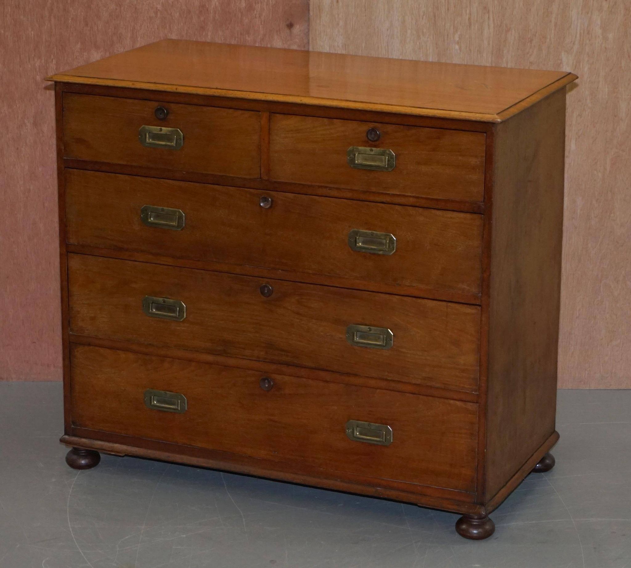 Victorian military commode in patinated walnut.