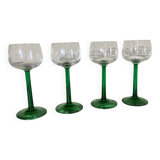 4 green stemmed glasses