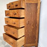 Art deco oak corner unit with drawers