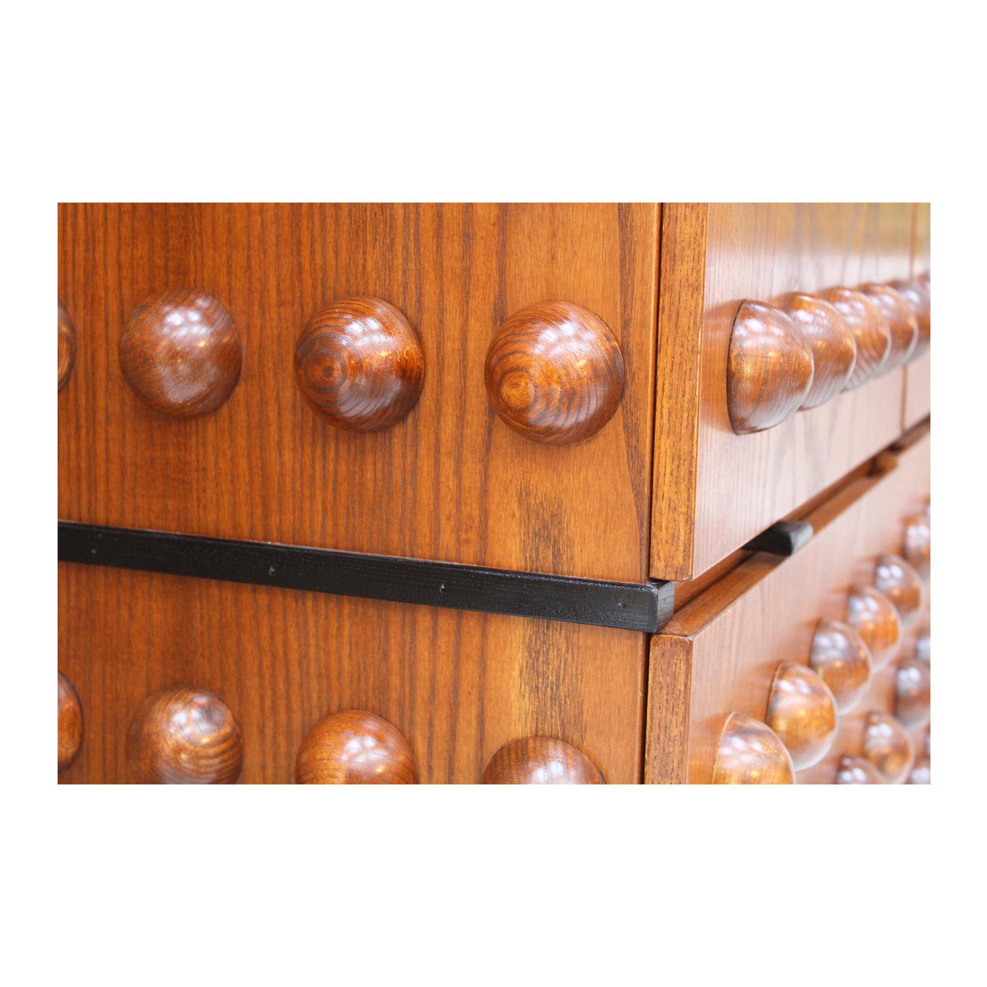 Brutalist Style Italian Dry Bar made of Oak Wood, Hand-carved Drinks Cabinet