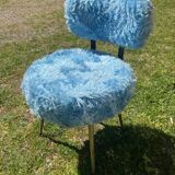 Chaise vintage en fausse fourrure bleue, années 70