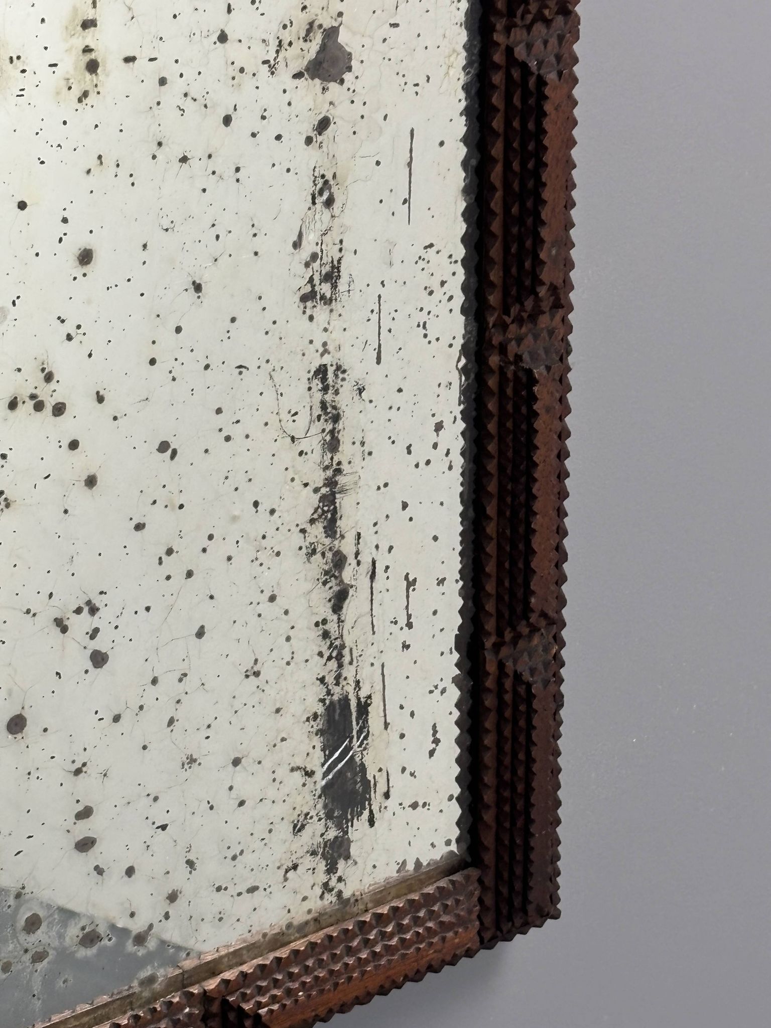 Antique tramp art folk art distressed mirror, Belgium ca 1900s