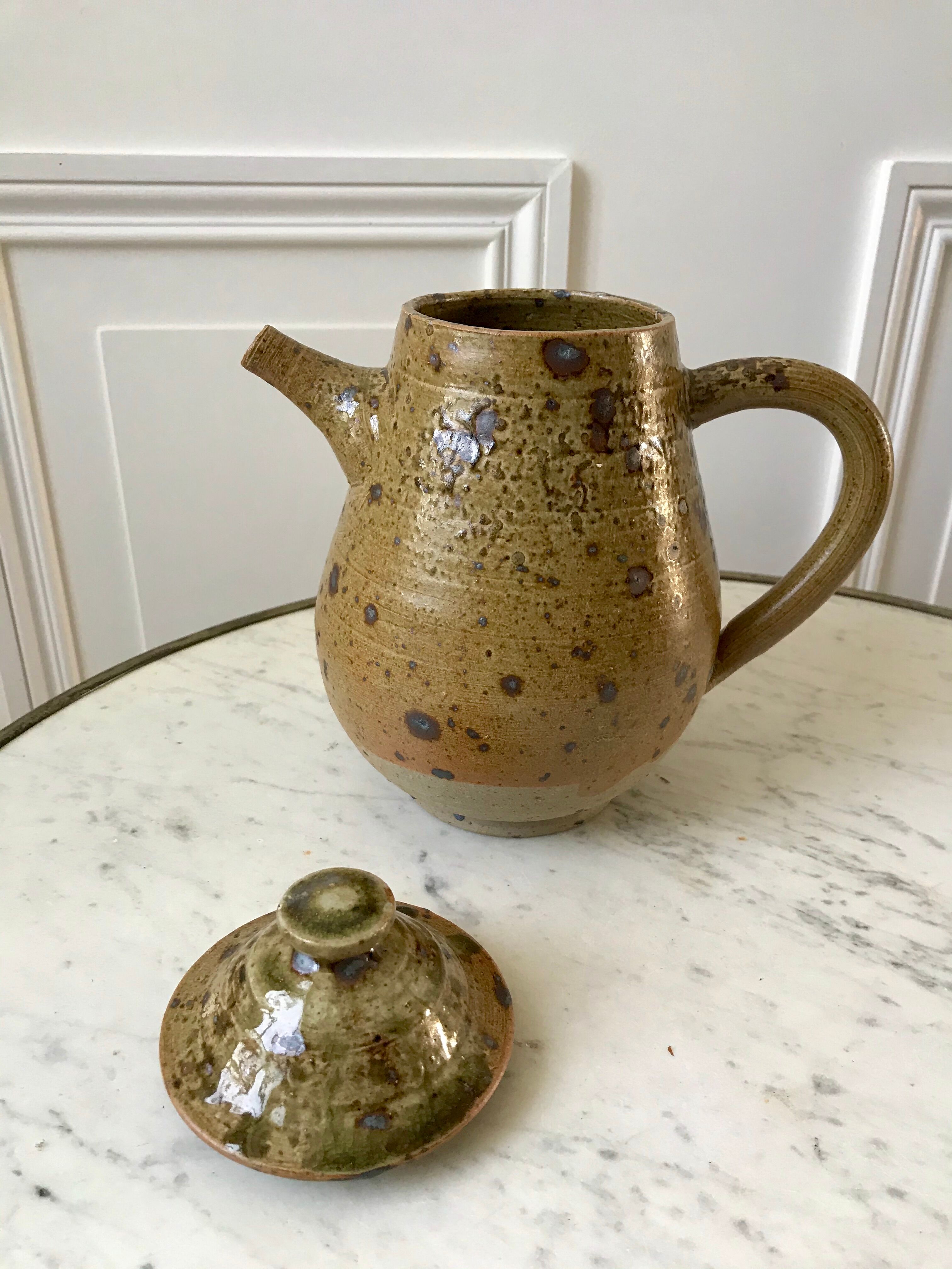 coffee service 6 cups and saucers, teapot and sugar bowl in ceramic / pottery / stoneware years 50-6