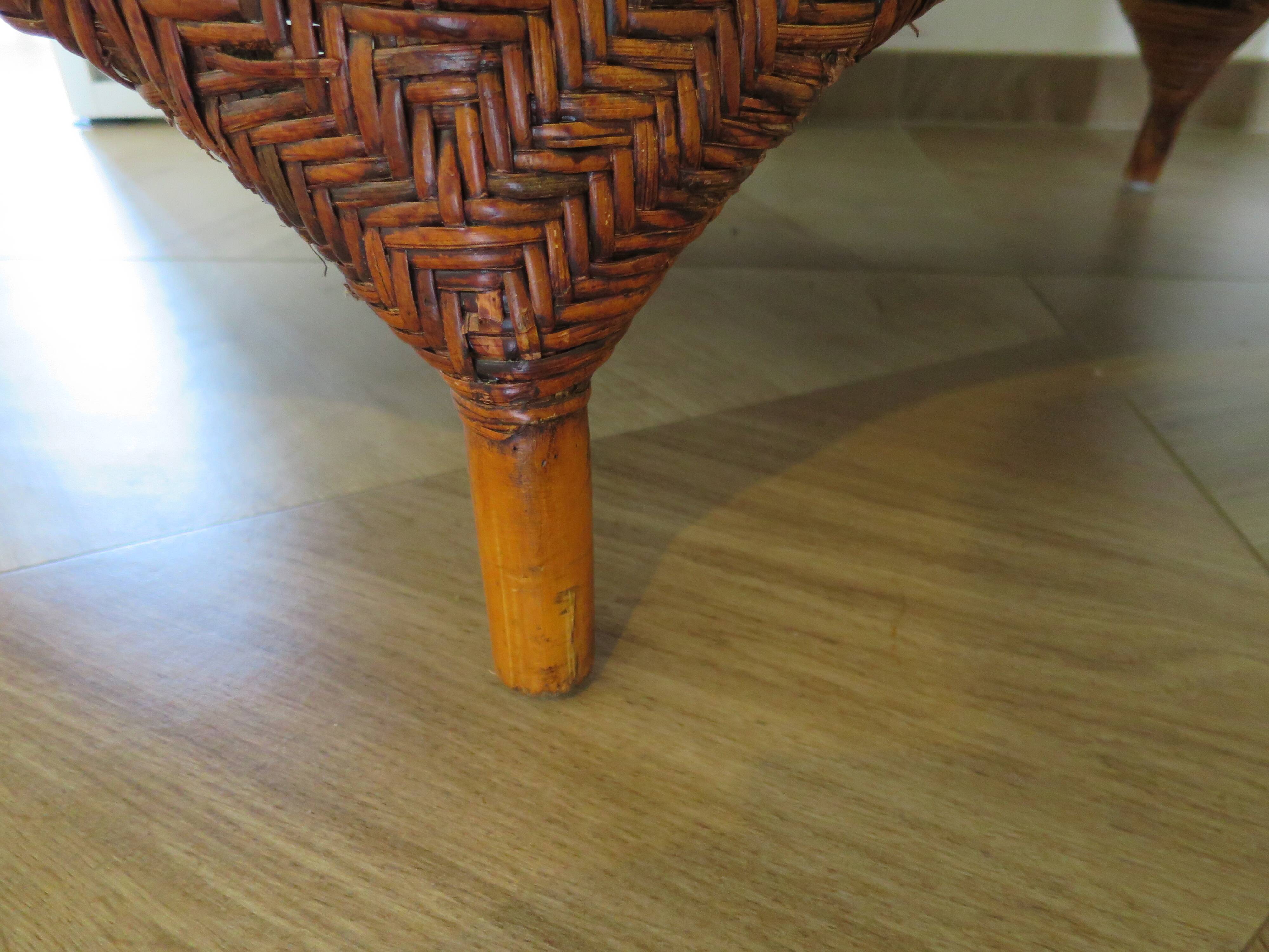 Two-seater banquette in woven rattan, wood and bamboo, 1980s.