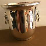 Ancient champagne bucket in silver metal with lion heads