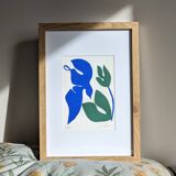 Bird and flower (blue and green) — peinture originale en édition limitée par Deleine