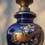 Ceramic lamp birds lyres on midnight blue background Napoleon III