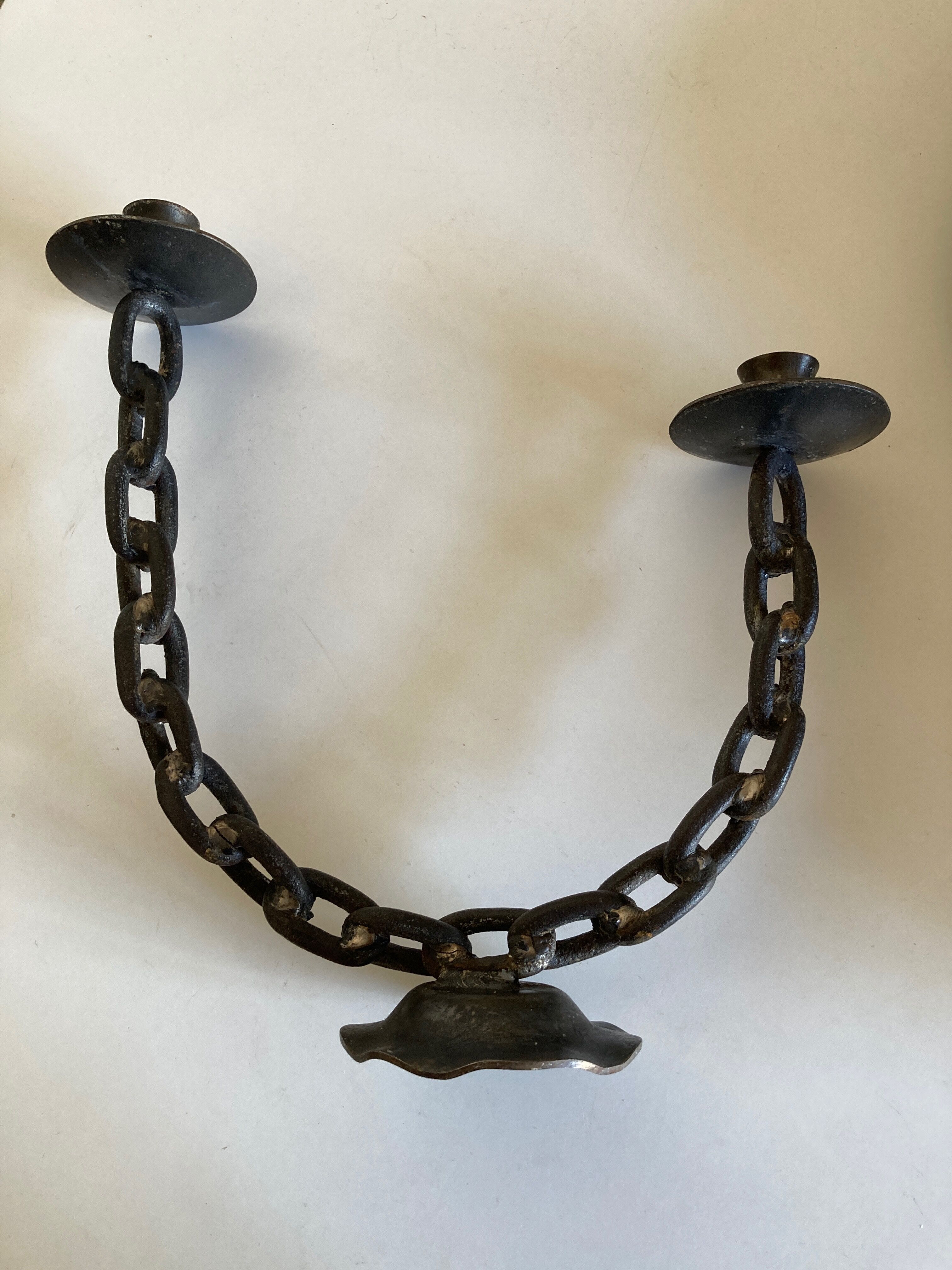 Brutalist beaten iron chain bougeoir 1970