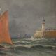 Painting "Entry to the Port in Rough Seas", oil on canvas, signed C. Demont – early 20th century