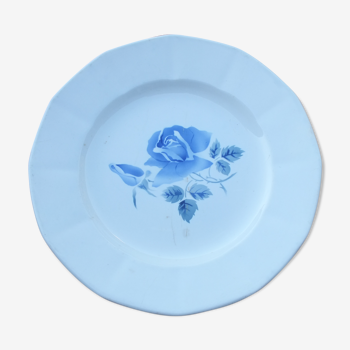 Round dish Digoin Sarreguemines blue pink