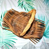 Vintage basket with handle in woven rattan 1960-1970 hippie chic decorative pocket