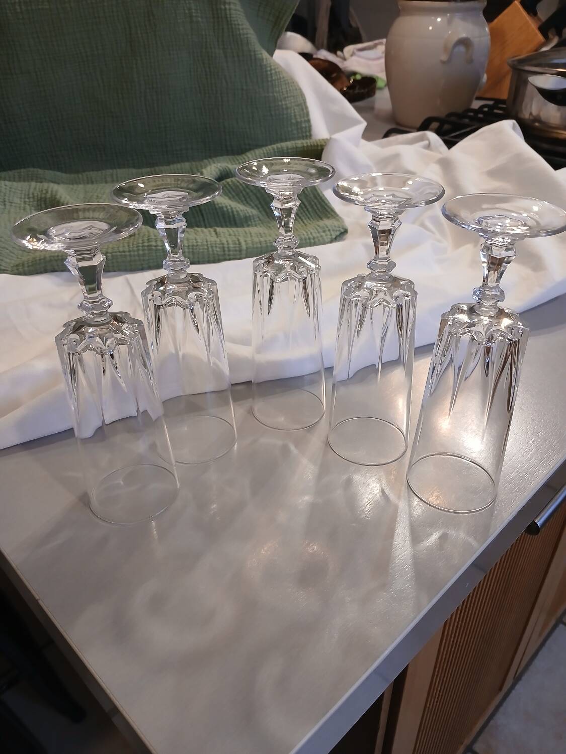 5 antique crystal flutes