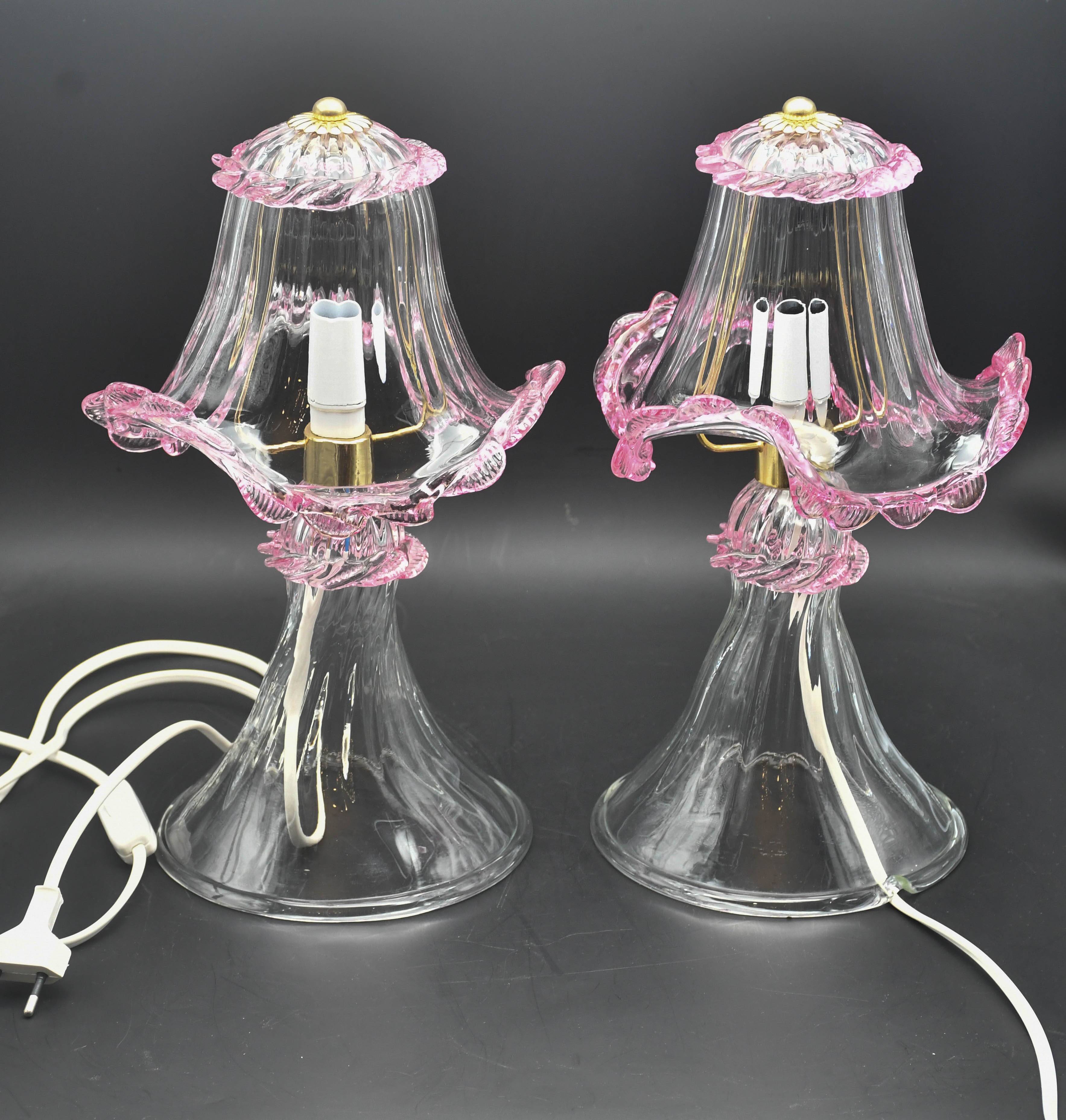 Set of 2 of Pink table lamps in Murano glass