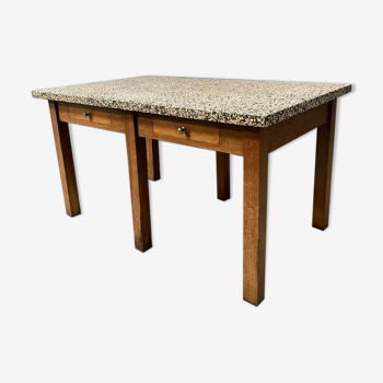 Oak work table with granite sheet