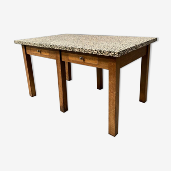 Table de travail en chêne avec feuille de granit