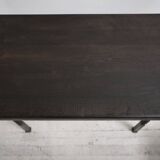Brutalist nesting table in ebonized oak and wrought iron