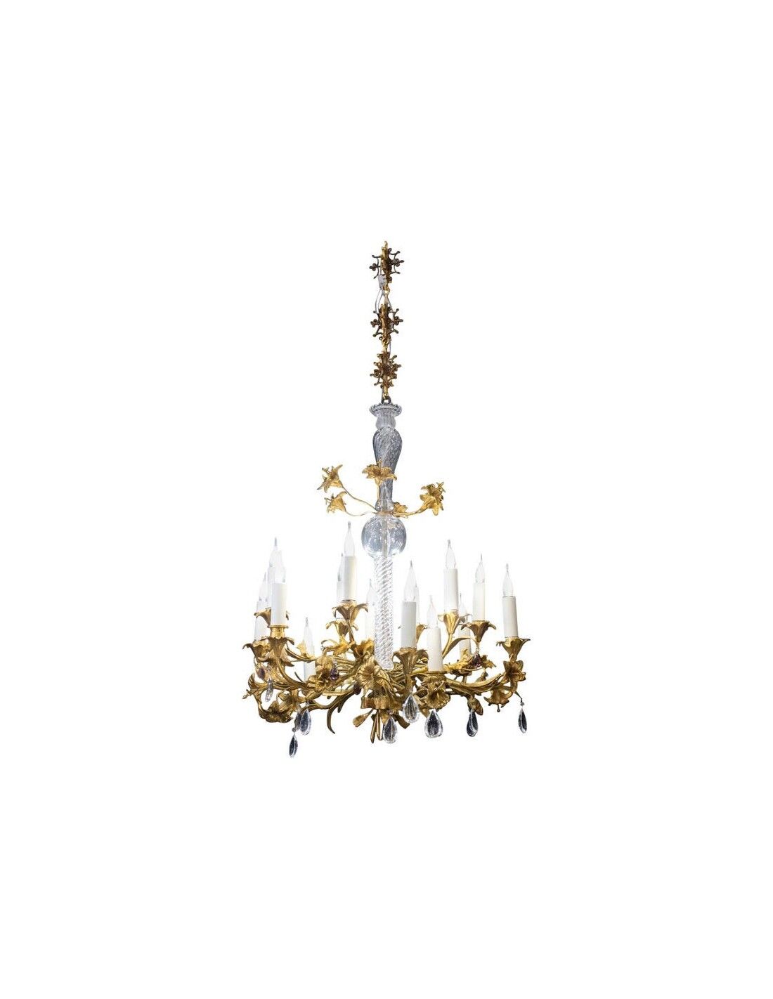 Chandelier in gilded bronze and crystal, 19 century