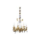 Chandelier in gilded bronze and crystal, 19 century