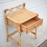 Rattan bedside table, wicker nightstand, end of sofa, interior decoration
