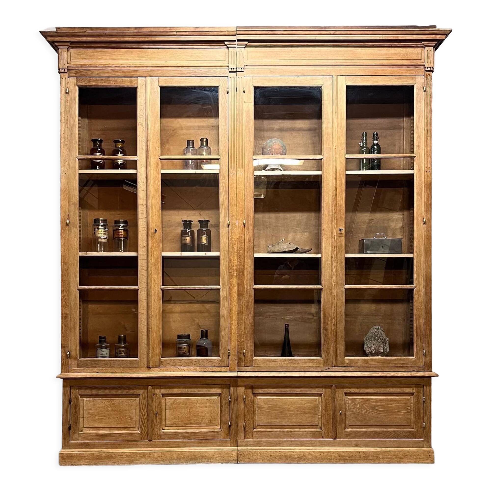 Showcase bookcase early XX th in solid oak