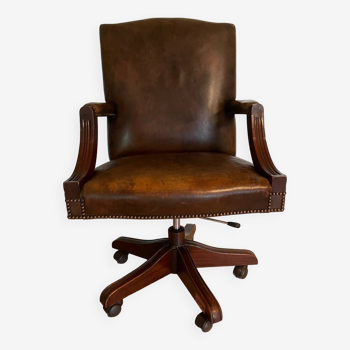 vintage norvégien Chaise de bureau pivotante en cuir Ring Mekanikk